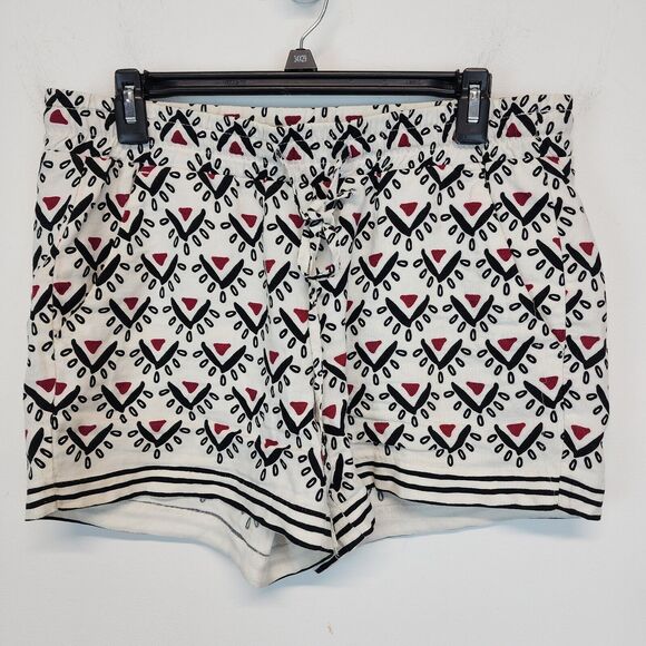 Loft Geo Linen Blend Shorts Size S Pull On Elastic Waist Drawstring Pockets - Picture 1 of 9